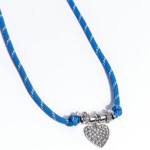Blue Cord Necklace with Crystal Heart Pendant - Unbranded